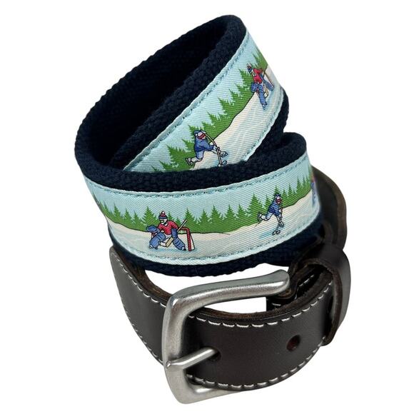 Vineyard Vines Hockey Graphic Men's Leather Trim Belt 32 - Picture 1 of 3
